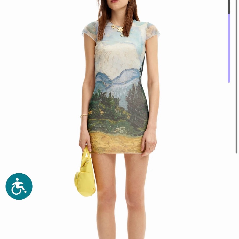 Scenic Print Cap Sleeve Dress